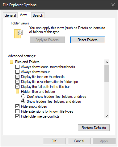 Mở Tùy chọn File Explorer trong Windows 10