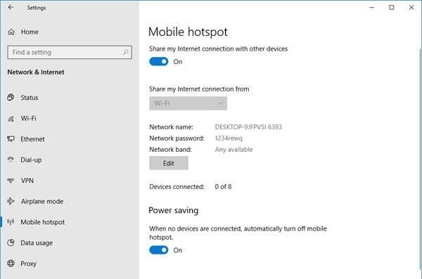 Điểm truy cập di động Windows 10 Luôn bật