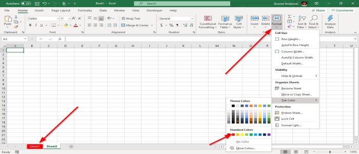 Thay đổi màu của một Tab trang tính Excel