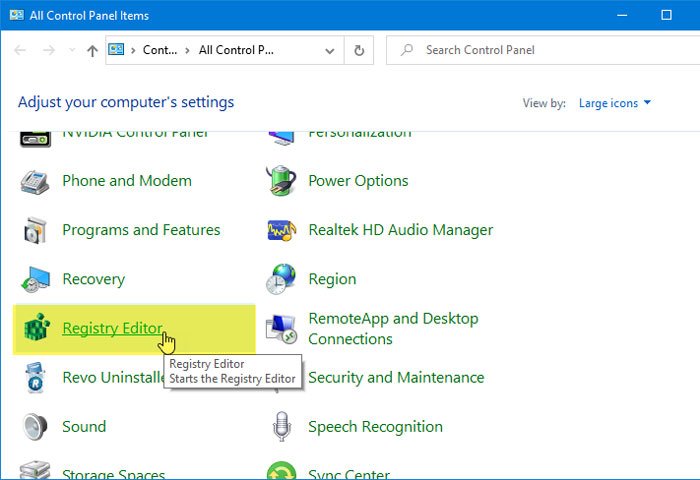 Cách thêm Registry Editor vào Control Panel trong Windows 10