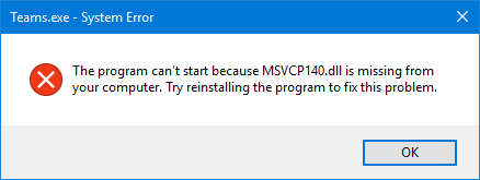 Chương trình không thể khởi động vì thiếu MSVCP140.dll trong máy tính của bạn