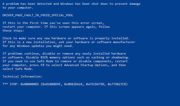 DRIVER_PAGE_FAULT_IN_FREED_SPECIAL_POOL trong Windows 10