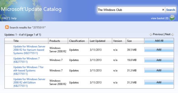 Danh mục Microsoft Update