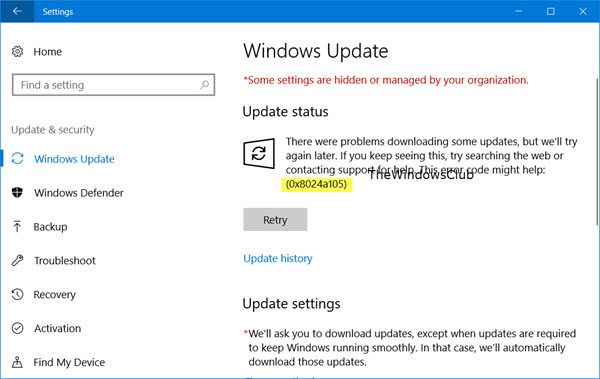 Lỗi cập nhật Windows 10 0x8024a105