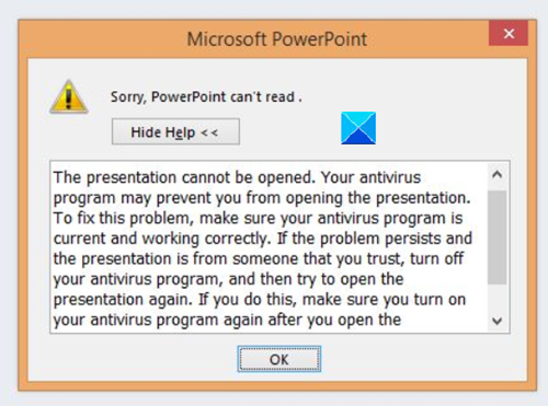 Xin lỗi PowerPoint không thể đọc