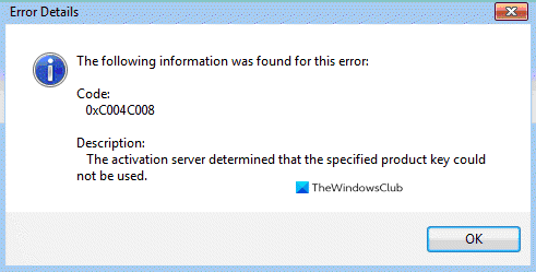 Mã lỗi kích hoạt Windows 10 0xC004C008