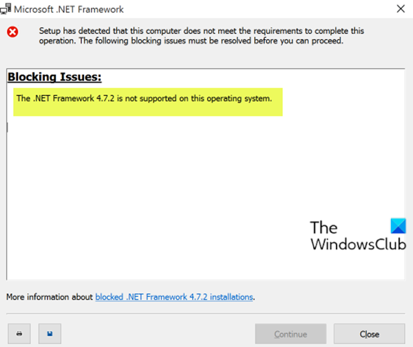 .NET Framework không được hỗ trợ trên hệ điều hành này
