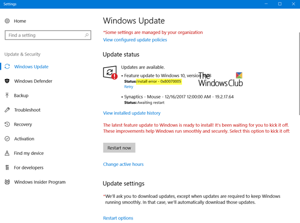 Windows Update Lỗi cài đặt 0x80070005