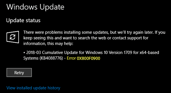 Lỗi 0x800f0900 trên Windows 10
