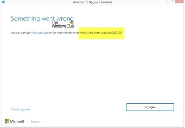 Lỗi nâng cấp Windows 10 0xa0000400