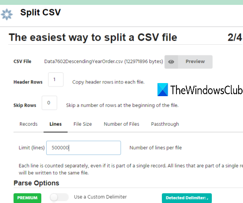 Công cụ trực tuyến tách CSV