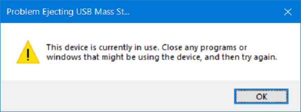 Lỗi USB: Thiết bị này hiện đang được sử dụng