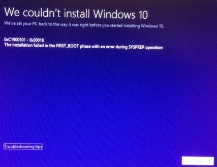 Chúng tôi không thể cài đặt Windows 10 0xC1900101 0x30018 SYSPREP