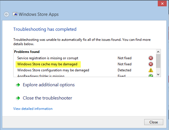 Windows Store Cache có thể bị hỏng