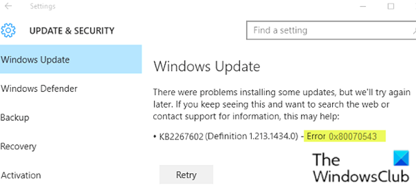 Lỗi cập nhật Windows 0x80070543