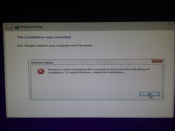 Windows không thể chuẩn bị cho máy tính khởi động vào giai đoạn cài đặt tiếp theo