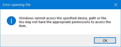 Windows không thể truy cập thiết bị, đường dẫn hoặc tệp được chỉ định
