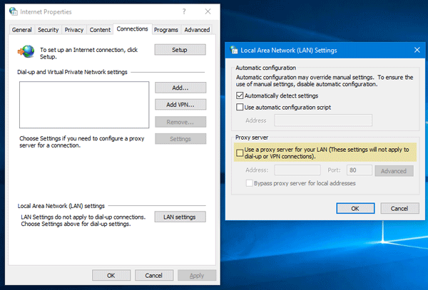 Windows không thể tự động phát hiện cài đặt proxy của mạng này