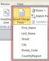 Click Insert Merge Field and choose the data you want to insert