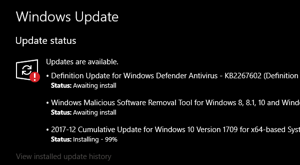 Windows Update đang chờ cài đặt
