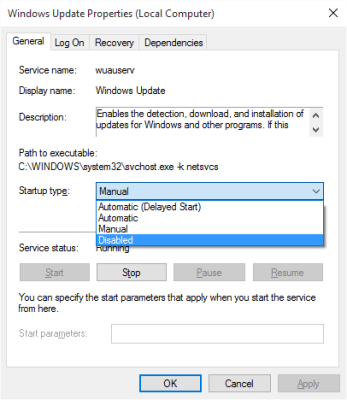 Hình 2 - Tắt Windows Update trong Windows 10