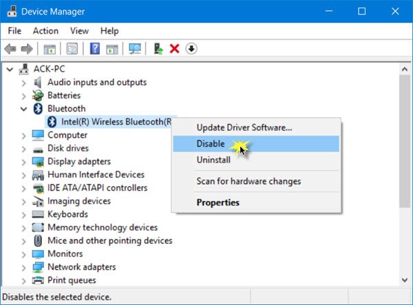 Tắt Bluetooth trong Windows 10