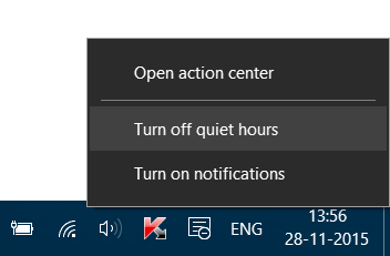 Giờ im lặng trong Windows 10 2