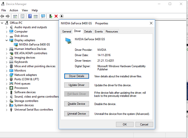Cập nhật Rollback GrphicsDriver trong Windows 10