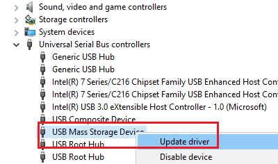 Cập nhật trình điều khiển USB