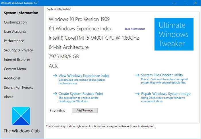 Ultimate Windows Tweaker 4 dành cho Windows 10