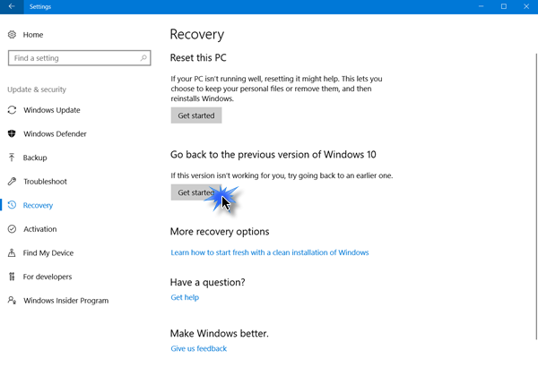 Gỡ cài đặt Windows 10 Creators Update