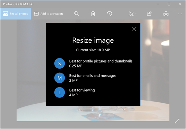 thay đổi kích thước hình ảnh bằng Ứng dụng Ảnh Windows 10