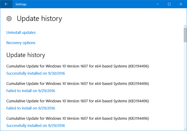 Lịch sử cập nhật Windows 10