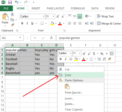Bản sao danh sách Chuyển đổi Excel