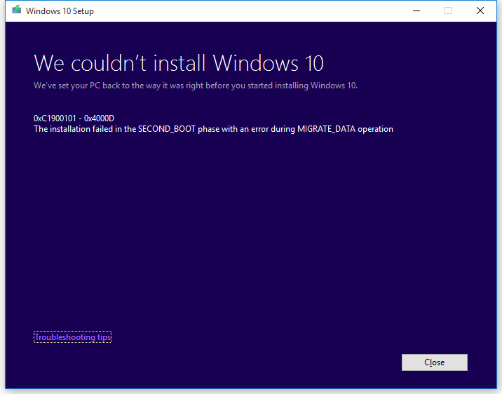 Lỗi nâng cấp Windows 10 - 0xC1900101 - 0x4000D