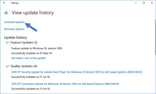 Gỡ cài đặt bản cập nhật Windows 10