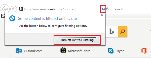 Cách TẮT ActiveX Filtering cho các trang web riêng lẻ