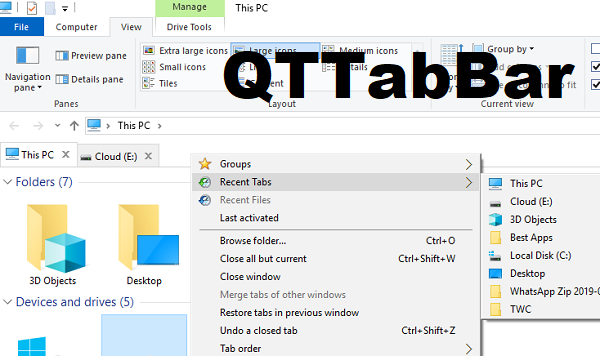 Các tab khám phá thanh QTTab