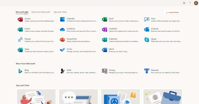 Danh sách ứng dụng MIcrosoft Office 365
