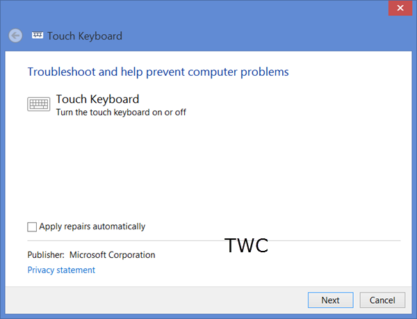 Touch keyboard trong Windows 8 không hoạt động bình thường