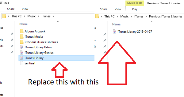 Thay thế thư viện iTunes cũ bằng phiên bản trước