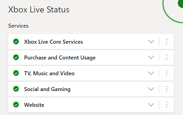 Web trạng thái Xbox Live