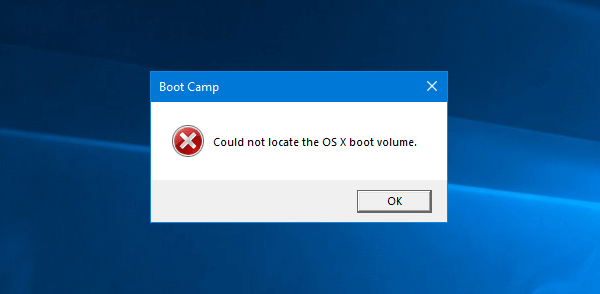 Boot Camp không thể chuyển đổi giữa Windows và Mac OS