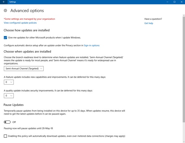trì hoãn hoặc trì hoãn Nâng cấp Windows 10