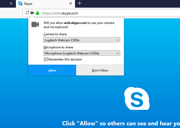Quyền cho Skype dành cho Web