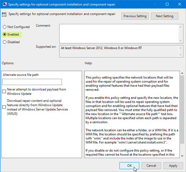 Windows không thể hoàn thành các thay đổi được yêu cầu, Mã lỗi 0x800F081F