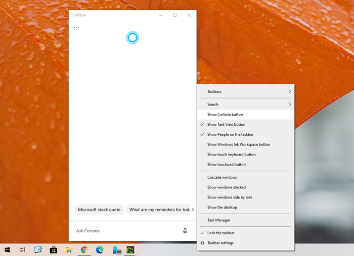 Tắt Cortana & Hộp tìm kiếm trong Windows 10