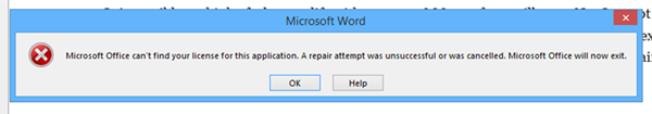 Microsoft Office không thể tìm thấy giấy phép của bạn cho ứng dụng này