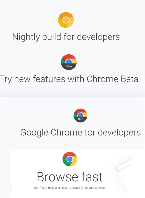 Kênh hoặc phiên bản Chrome ổn định, Beta, Dev và Canary