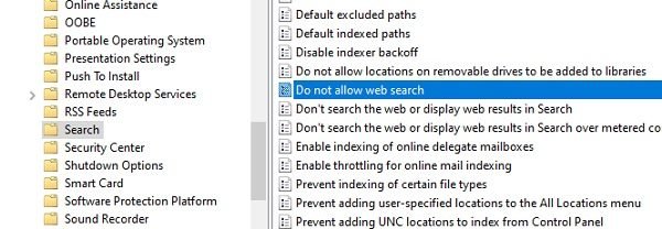 Không cho phép tìm kiếm trên web Chính sách nhóm của Windows 10